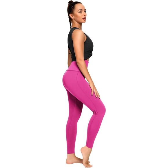 🆕Women’s Hot Pink Polyester High Waisted Tummy Control Yoga Pants Fitness Gym - Picture 6 of 6